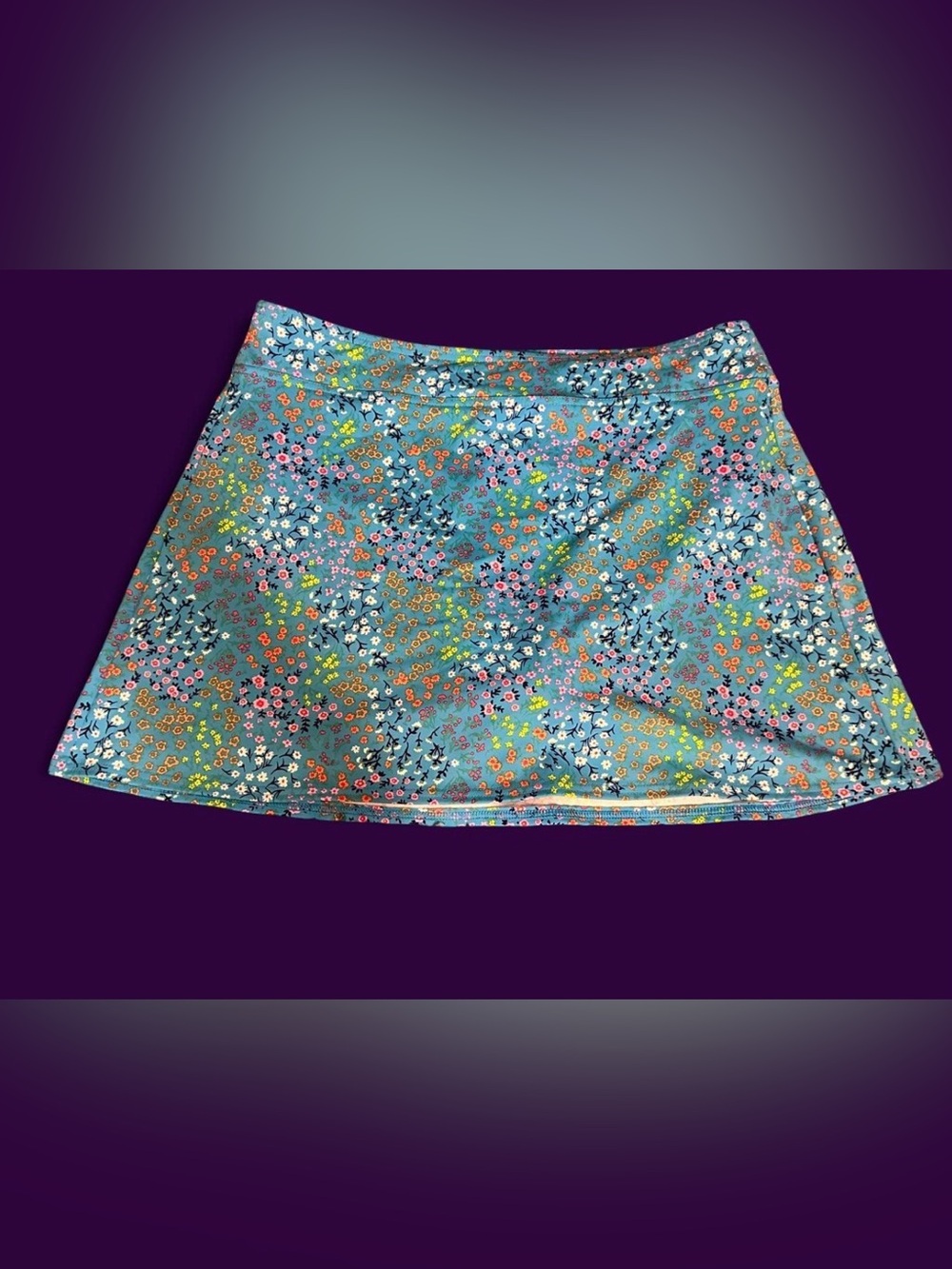 Lands' End Turquoise Floral Skater Skirt